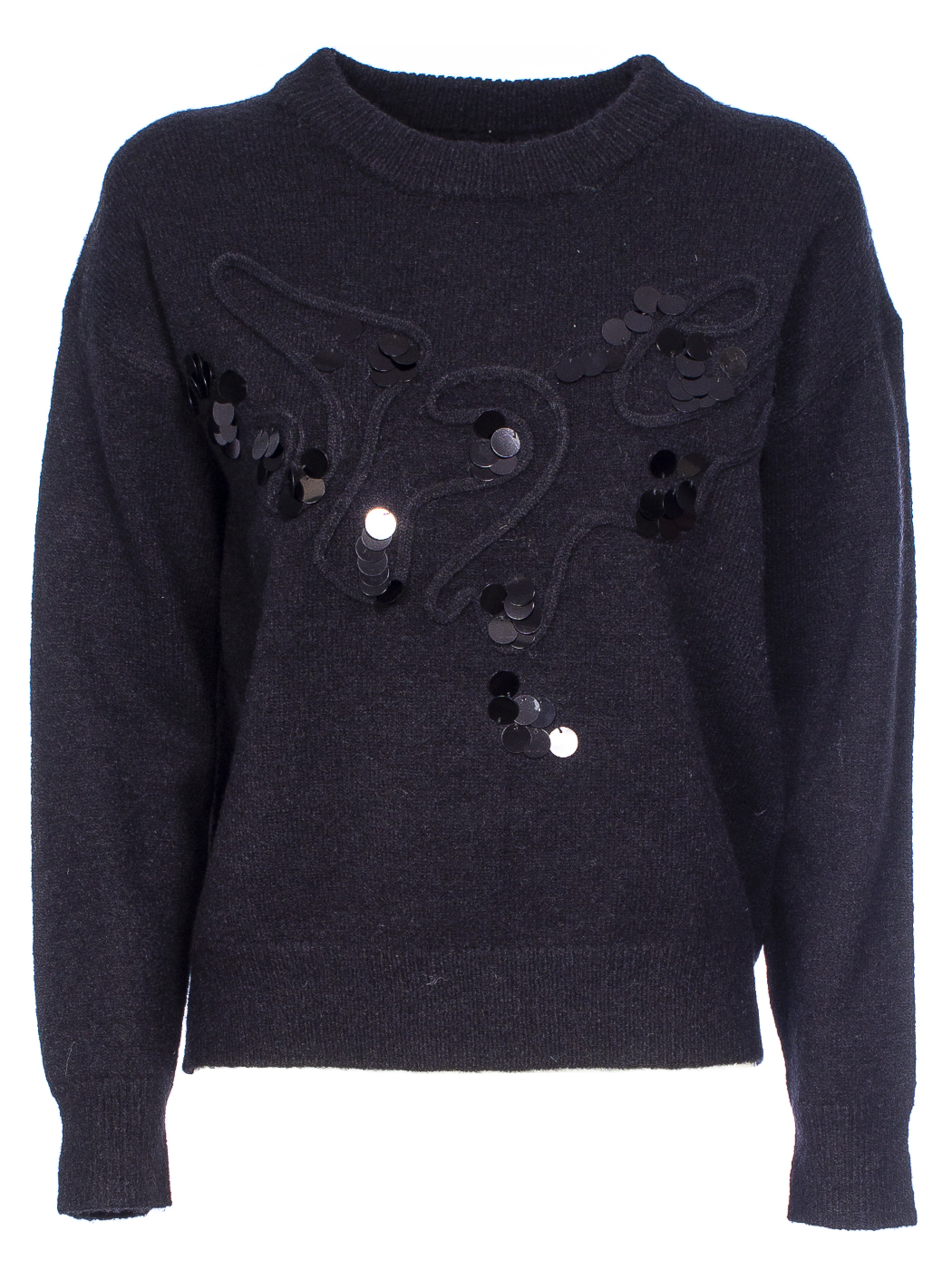 MAGLIA ROUND NECK DETTAGLIO MAXI PAILLETTES,2 TG,52%PC 28%PA 20%EA,MADE IN PRC - BLACK